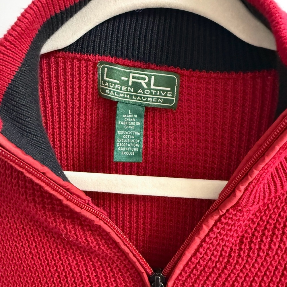 VINTAGE L-RL LAUREN ACTIVE RALPH LAUREN RED KNIT FULL ZIP MOCK NECK SWEATER SZ:L - Picture 7 of 10